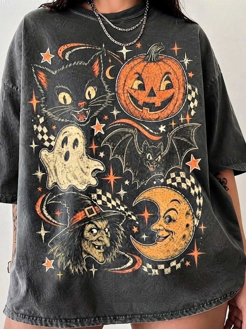 Spooky Halloween Witch Cat Pumpkin Moon Comfort Colors T-Shirt